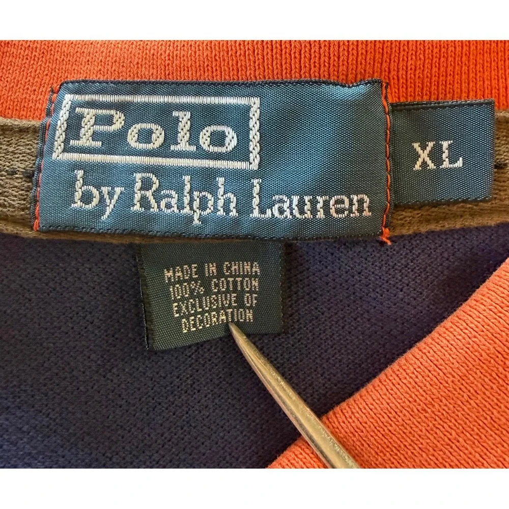 Polo Ralph Lauren Mens XL Navy Blue Orange Collar Big Pony Polo Shirt Cotton